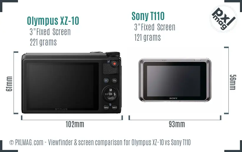 Olympus XZ-10 vs Sony T110 Screen and Viewfinder comparison
