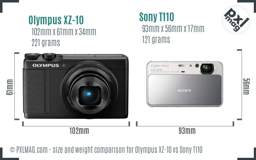 Olympus XZ-10 vs Sony T110 size comparison