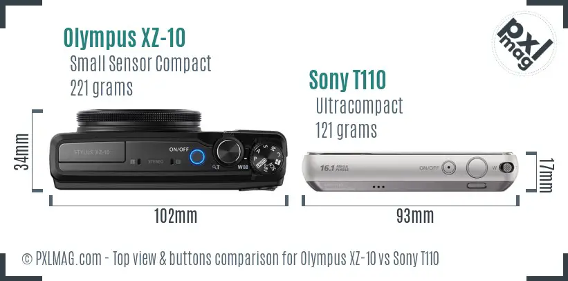 Olympus XZ-10 vs Sony T110 top view buttons comparison