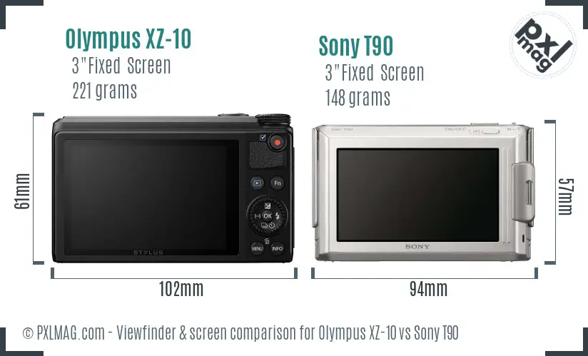 Olympus XZ-10 vs Sony T90 Screen and Viewfinder comparison