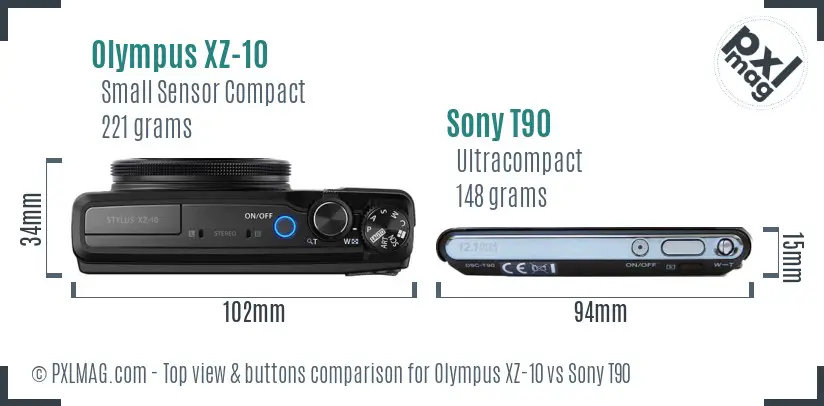 Olympus XZ-10 vs Sony T90 top view buttons comparison