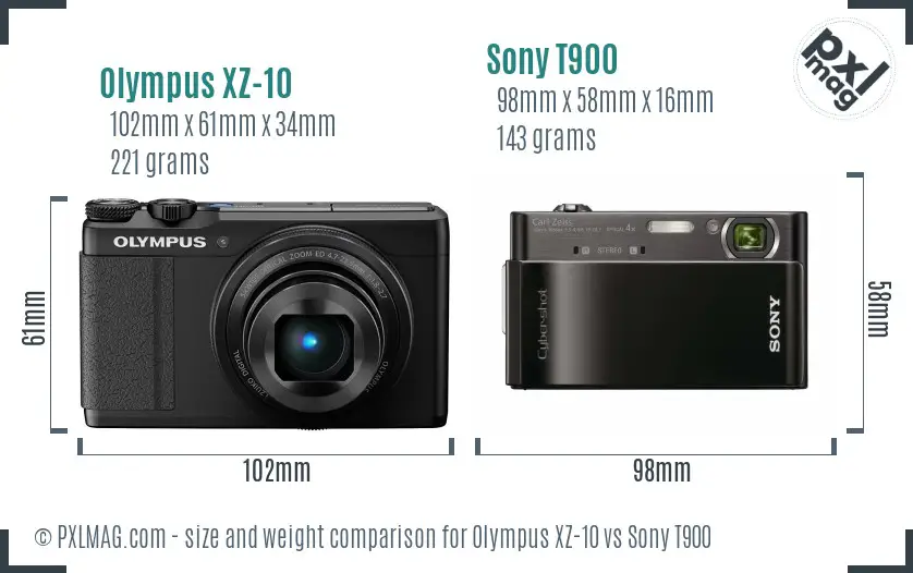 Olympus XZ-10 vs Sony T900 size comparison