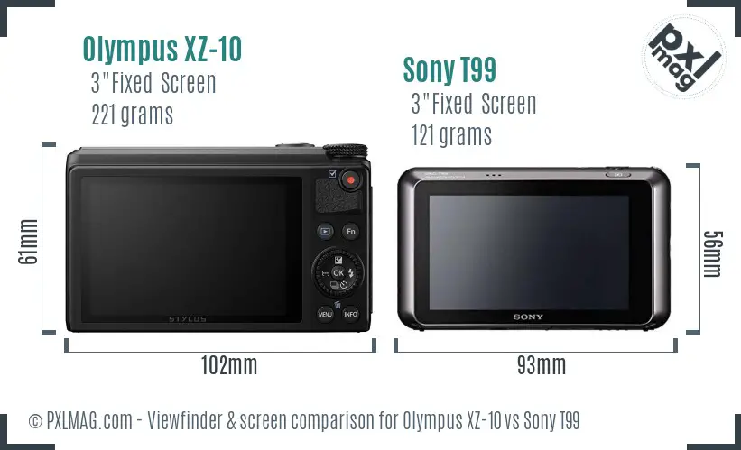 Olympus XZ-10 vs Sony T99 Screen and Viewfinder comparison
