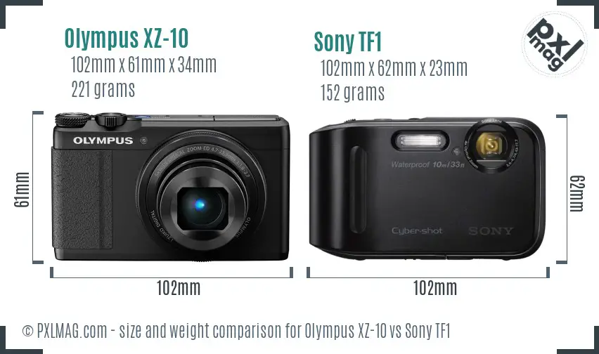Olympus XZ-10 vs Sony TF1 size comparison