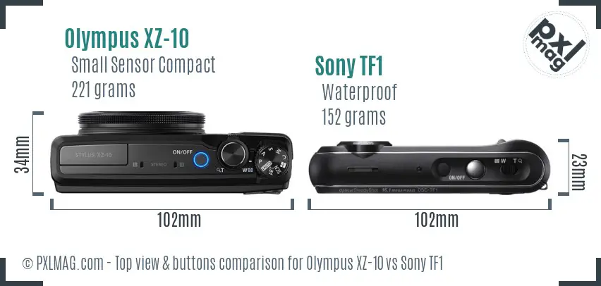 Olympus XZ-10 vs Sony TF1 top view buttons comparison