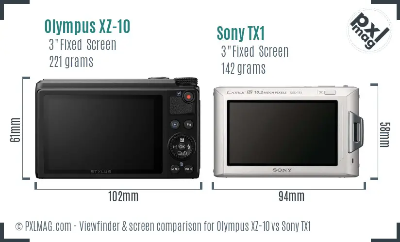 Olympus XZ-10 vs Sony TX1 Screen and Viewfinder comparison