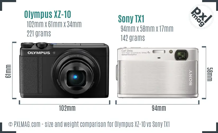 Olympus XZ-10 vs Sony TX1 size comparison