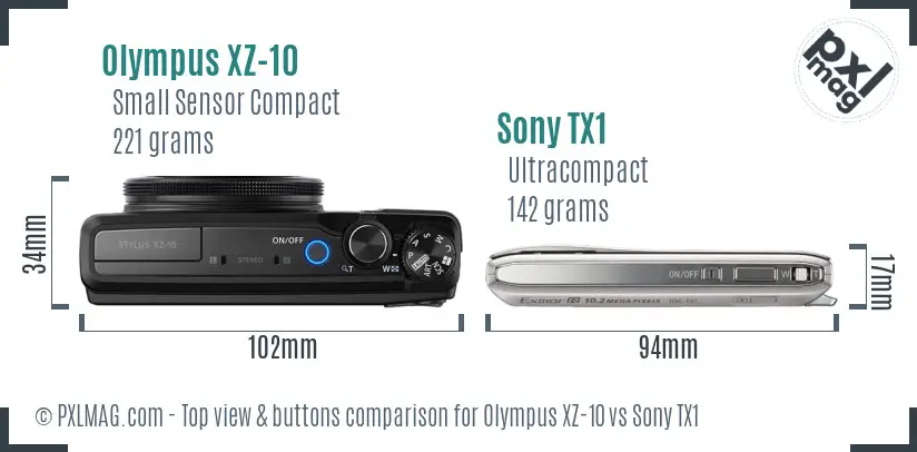 Olympus XZ-10 vs Sony TX1 top view buttons comparison