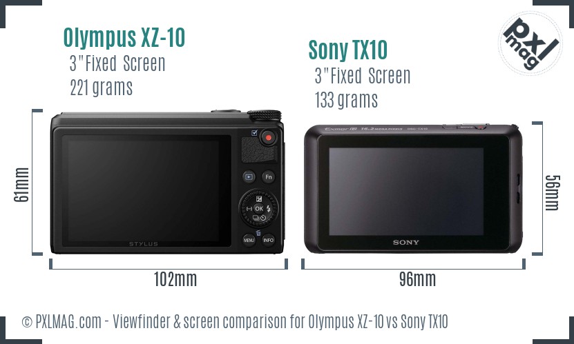 Olympus XZ-10 vs Sony TX10 Screen and Viewfinder comparison