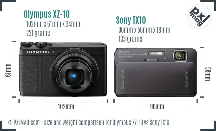 Olympus XZ-10 vs Sony TX10 size comparison