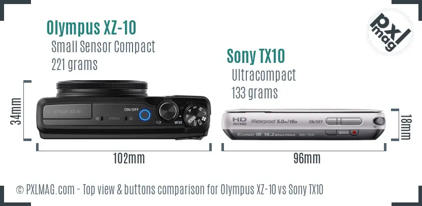Olympus XZ-10 vs Sony TX10 top view buttons comparison