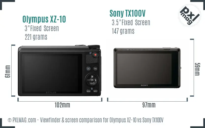 Olympus XZ-10 vs Sony TX100V Screen and Viewfinder comparison
