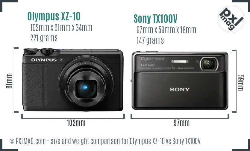 Olympus XZ-10 vs Sony TX100V size comparison