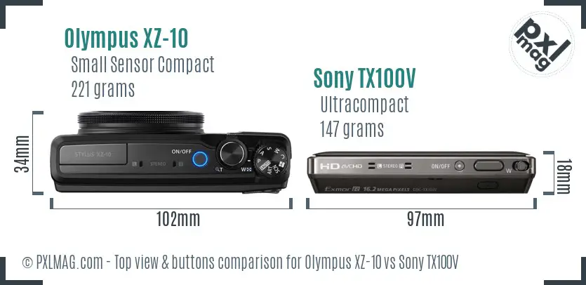 Olympus XZ-10 vs Sony TX100V top view buttons comparison