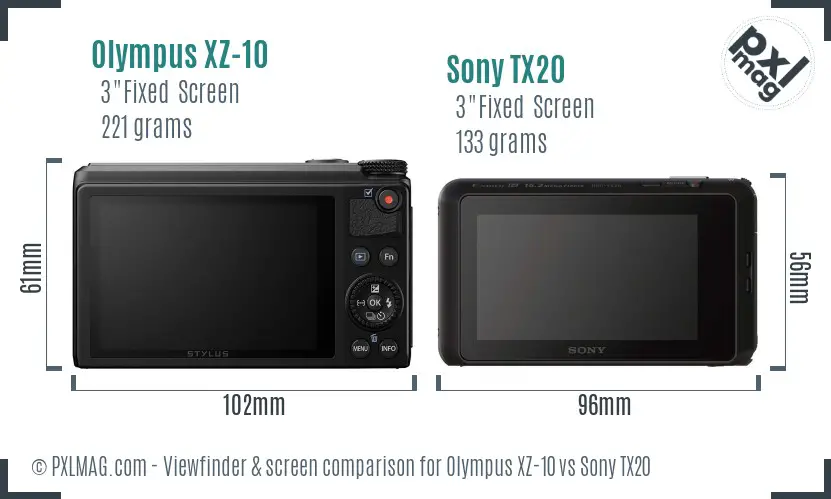 Olympus XZ-10 vs Sony TX20 Screen and Viewfinder comparison