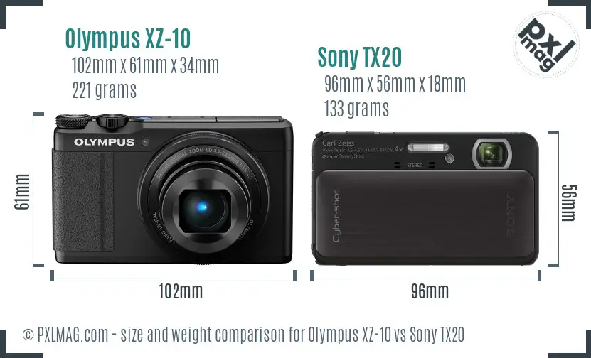 Olympus XZ-10 vs Sony TX20 size comparison