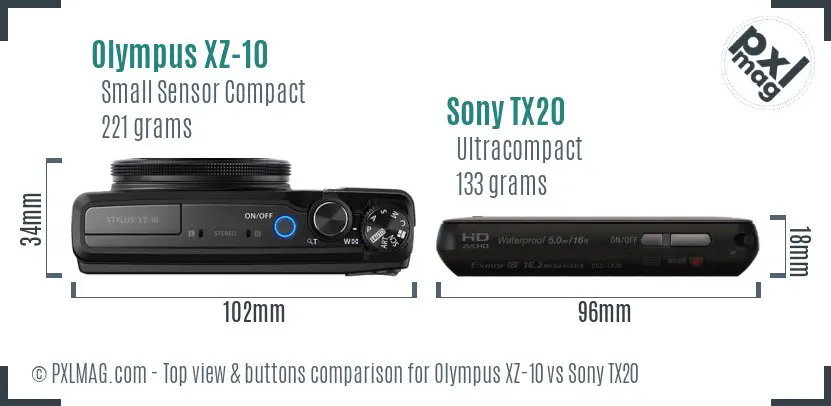 Olympus XZ-10 vs Sony TX20 top view buttons comparison