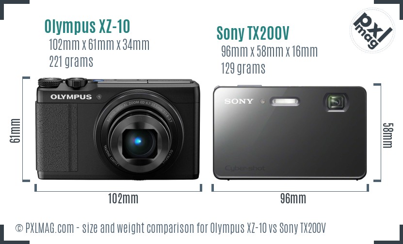 Olympus XZ-10 vs Sony TX200V size comparison