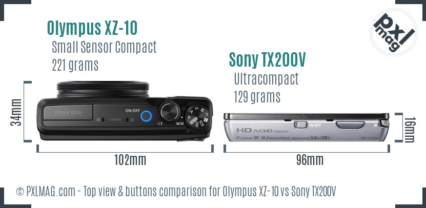 Olympus XZ-10 vs Sony TX200V top view buttons comparison