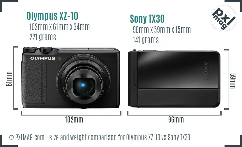 Olympus XZ-10 vs Sony TX30 size comparison