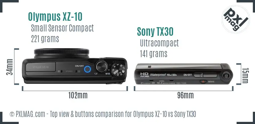 Olympus XZ-10 vs Sony TX30 top view buttons comparison