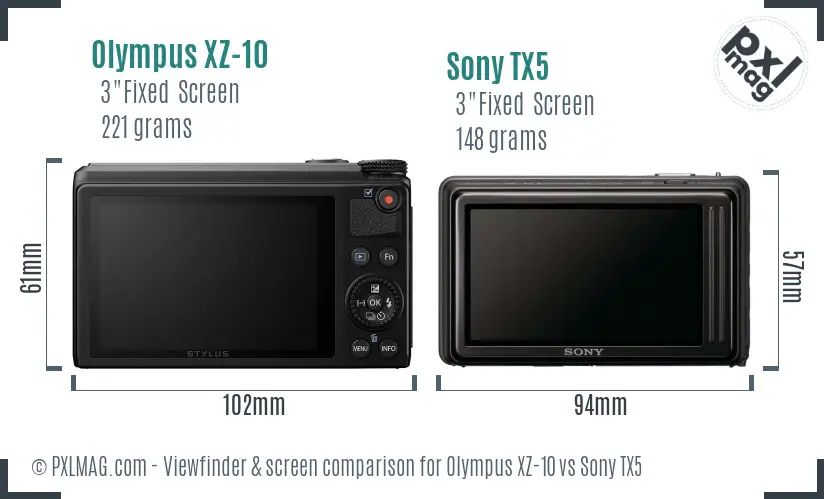 Olympus XZ-10 vs Sony TX5 Screen and Viewfinder comparison