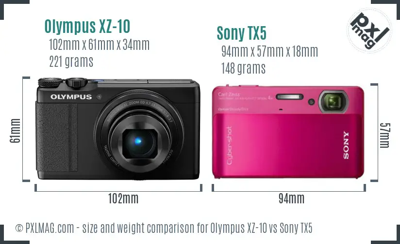 Olympus XZ-10 vs Sony TX5 size comparison