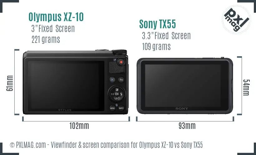 Olympus XZ-10 vs Sony TX55 Screen and Viewfinder comparison