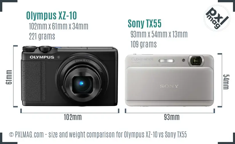 Olympus XZ-10 vs Sony TX55 size comparison