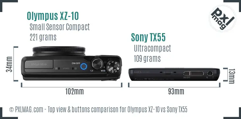 Olympus XZ-10 vs Sony TX55 top view buttons comparison