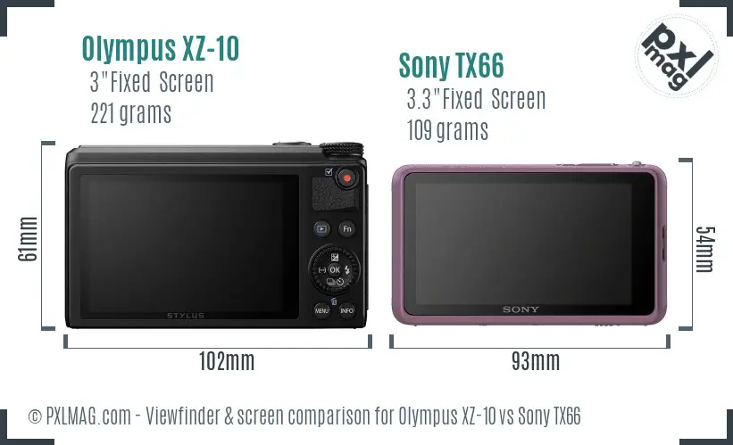 Olympus XZ-10 vs Sony TX66 Screen and Viewfinder comparison