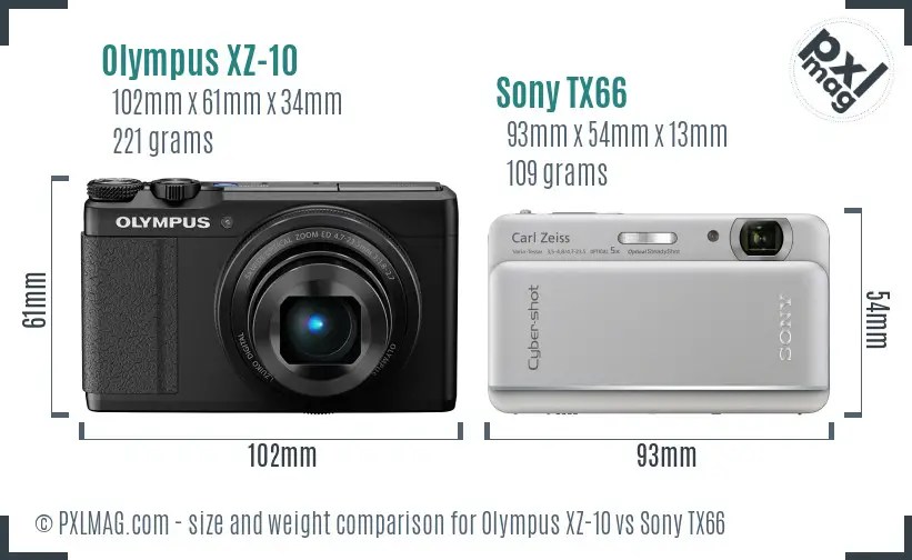 Olympus XZ-10 vs Sony TX66 size comparison