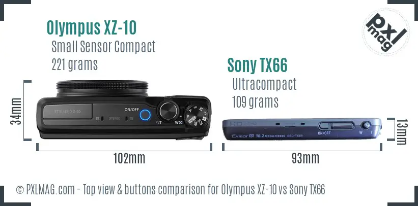 Olympus XZ-10 vs Sony TX66 top view buttons comparison