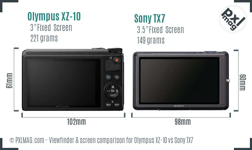 Olympus XZ-10 vs Sony TX7 Screen and Viewfinder comparison