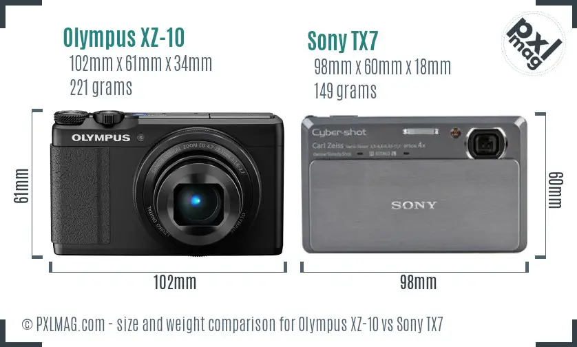 Olympus XZ-10 vs Sony TX7 size comparison