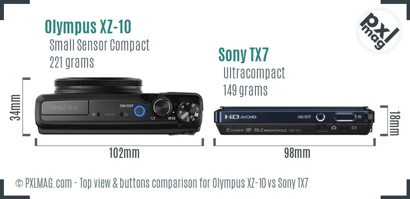 Olympus XZ-10 vs Sony TX7 top view buttons comparison