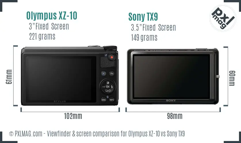 Olympus XZ-10 vs Sony TX9 Screen and Viewfinder comparison