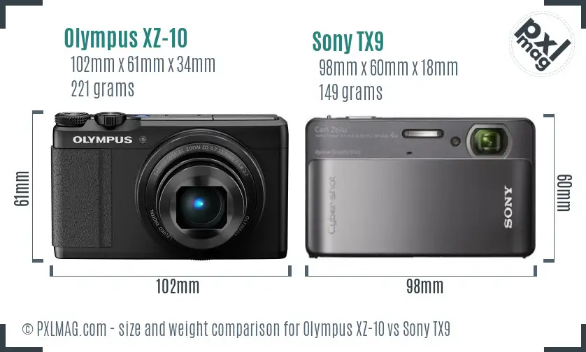 Olympus XZ-10 vs Sony TX9 size comparison