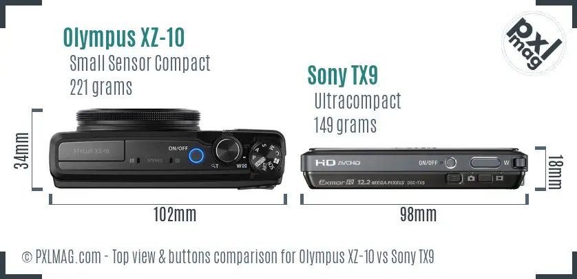 Olympus XZ-10 vs Sony TX9 top view buttons comparison