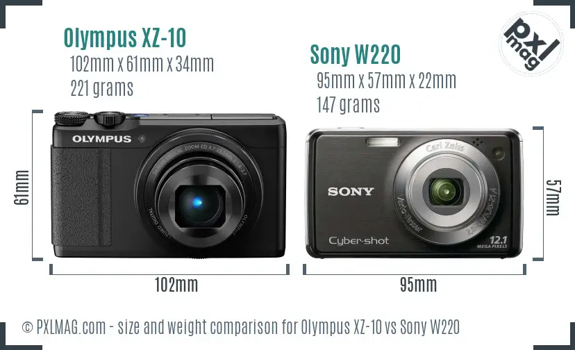Olympus XZ-10 vs Sony W220 size comparison