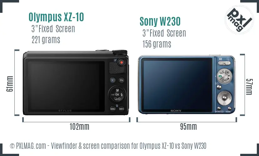 Olympus XZ-10 vs Sony W230 Screen and Viewfinder comparison