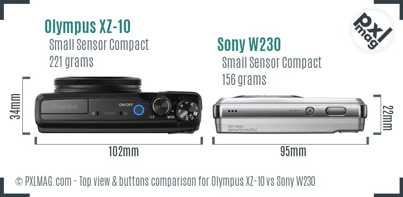 Olympus XZ-10 vs Sony W230 top view buttons comparison