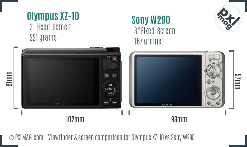 Olympus XZ-10 vs Sony W290 Screen and Viewfinder comparison