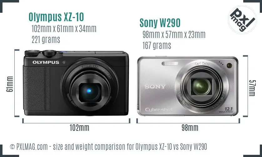 Olympus XZ-10 vs Sony W290 size comparison