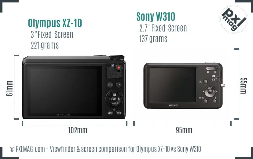 Olympus XZ-10 vs Sony W310 Screen and Viewfinder comparison