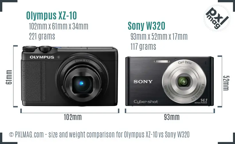 Olympus XZ-10 vs Sony W320 size comparison Olympus XZ-10 vs Sony W320 size comparison