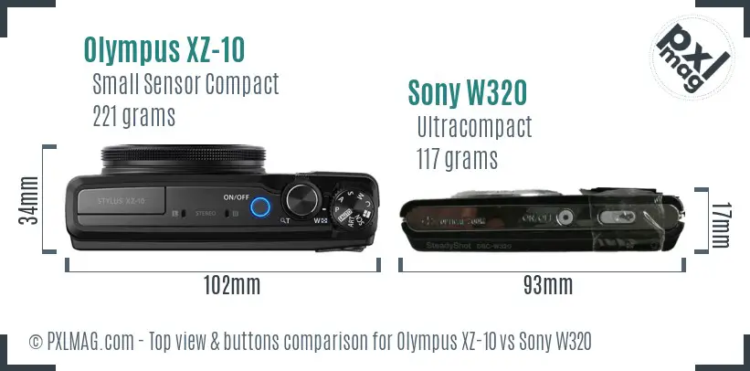 Olympus XZ-10 vs Sony W320 top view buttons comparison Olympus XZ-10 vs Sony W320 top view buttons comparison