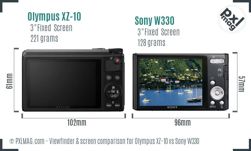 Olympus XZ-10 vs Sony W330 Screen and Viewfinder comparison