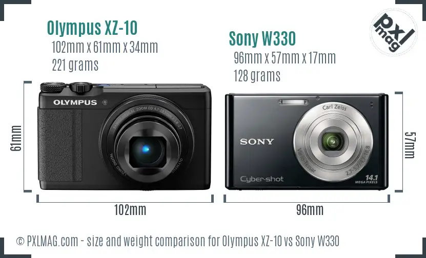 Olympus XZ-10 vs Sony W330 size comparison