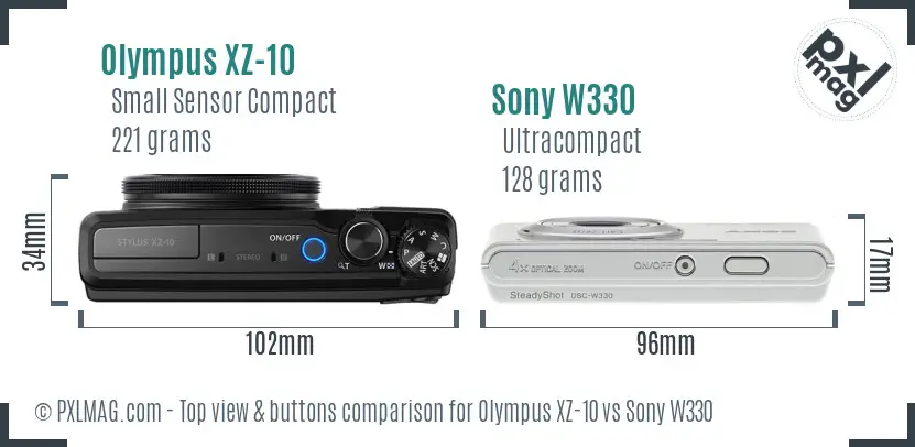 Olympus XZ-10 vs Sony W330 top view buttons comparison